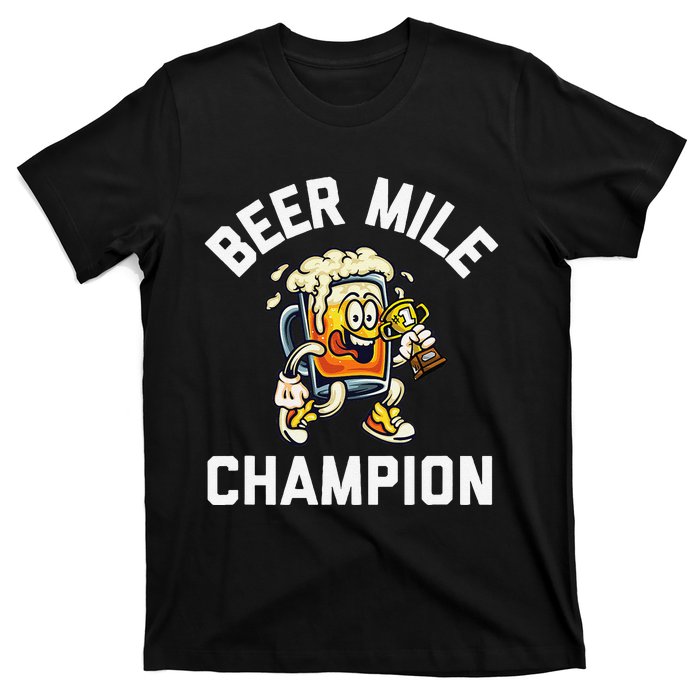 Beer Mile Champion Funny Race Running Beer Drinking T-Shirt