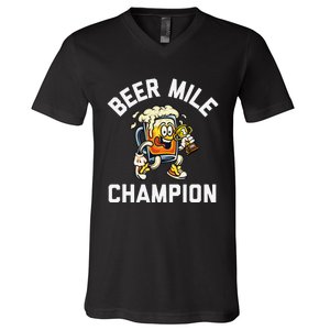 Beer Mile Champion Funny Race Running Beer Drinking V-Neck T-Shirt