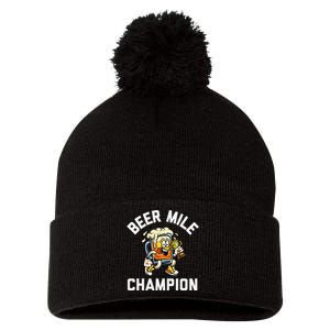 Beer Mile Champion Funny Race Running Beer Drinking Pom Pom 12in Knit Beanie