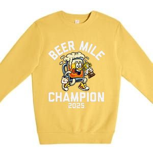 Beer Mile Champion 2025 Funny Race Running Beer Drinking Premium Crewneck Sweatshirt