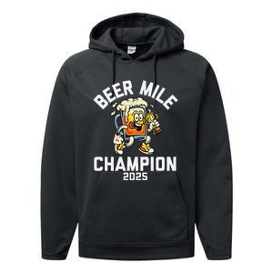 Beer Mile Champion 2025 Funny Race Running Beer Drinking Performance Fleece Hoodie