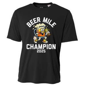 Beer Mile Champion 2025 Funny Race Running Beer Drinking Cooling Performance Crew T-Shirt