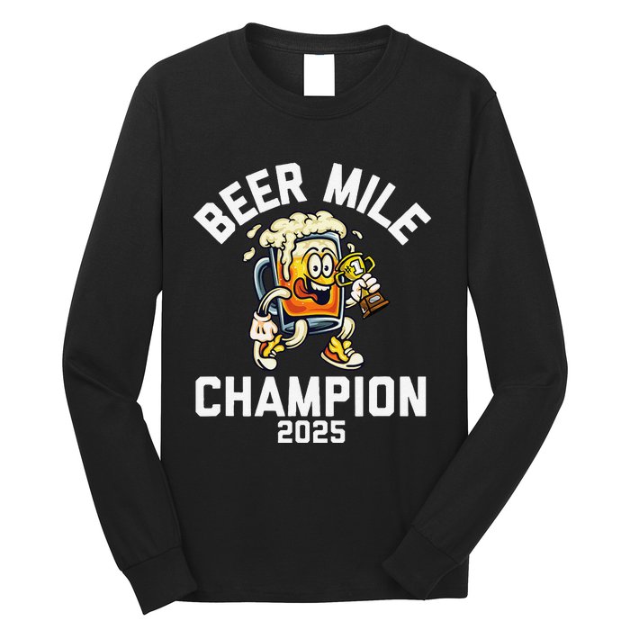 Beer Mile Champion 2025 Funny Race Running Beer Drinking Long Sleeve Shirt