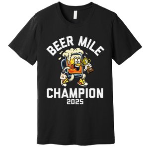 Beer Mile Champion 2025 Funny Race Running Beer Drinking Premium T-Shirt