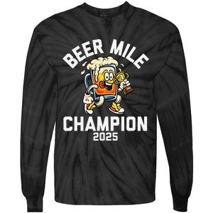 Beer Mile Champion 2025 Funny Race Running Beer Drinking Tie-Dye Long Sleeve Shirt