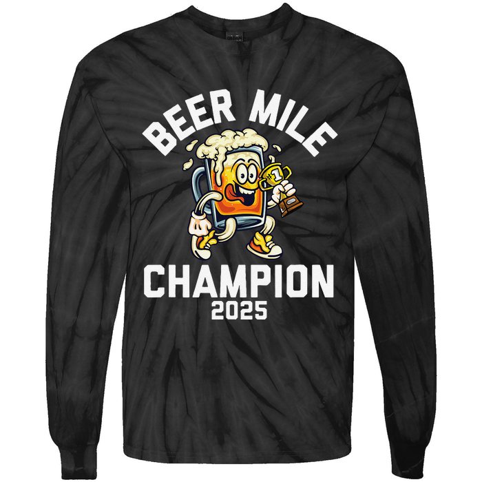 Beer Mile Champion 2025 Funny Race Running Beer Drinking Tie-Dye Long Sleeve Shirt