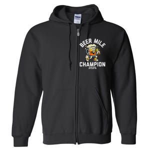 Beer Mile Champion 2025 Funny Race Running Beer Drinking Full Zip Hoodie