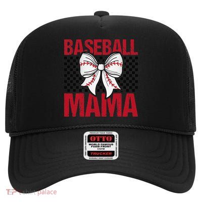 Baseball Mama Coquette Bow Game Day Baseball Mom Mother High Crown Mesh Back Trucker Hat