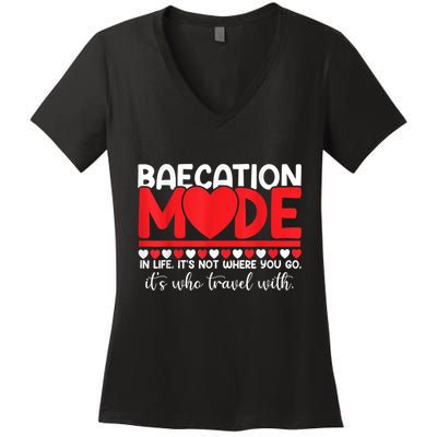 Baecation Mode Couples Vacation Trip Matching Travel Lover Women's V-Neck T-Shirt