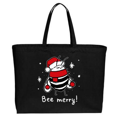 Bee Merry Christmas Bee Wears Santa Hat Xmas Gift Cotton Canvas Jumbo Tote