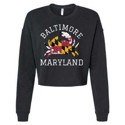 Baltimore Maryland Crab State Flag Home Travel Vintage Cropped Pullover Crew