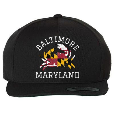 Baltimore Maryland Crab State Flag Home Travel Vintage Wool Snapback Cap