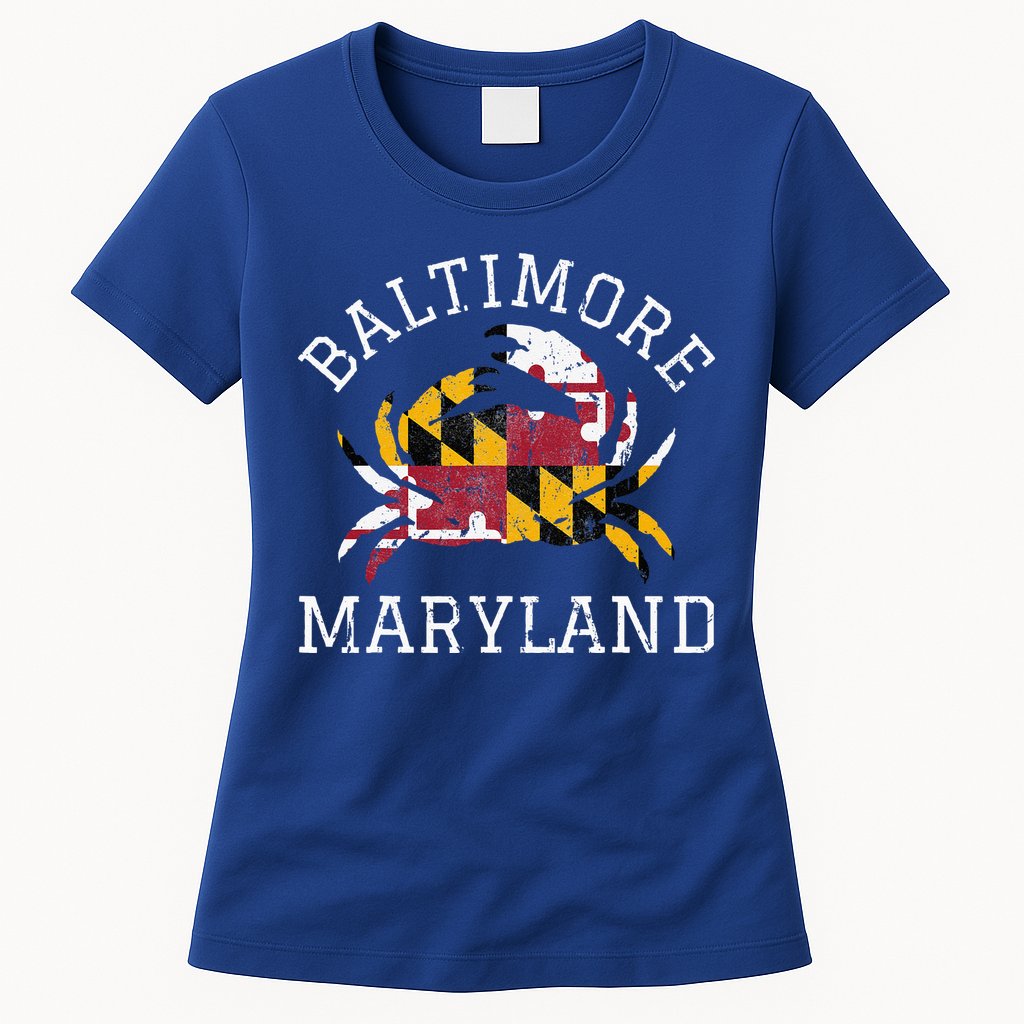 Baltimore Maryland Crab State Flag Home Travel Vintage Womens T-Shirt