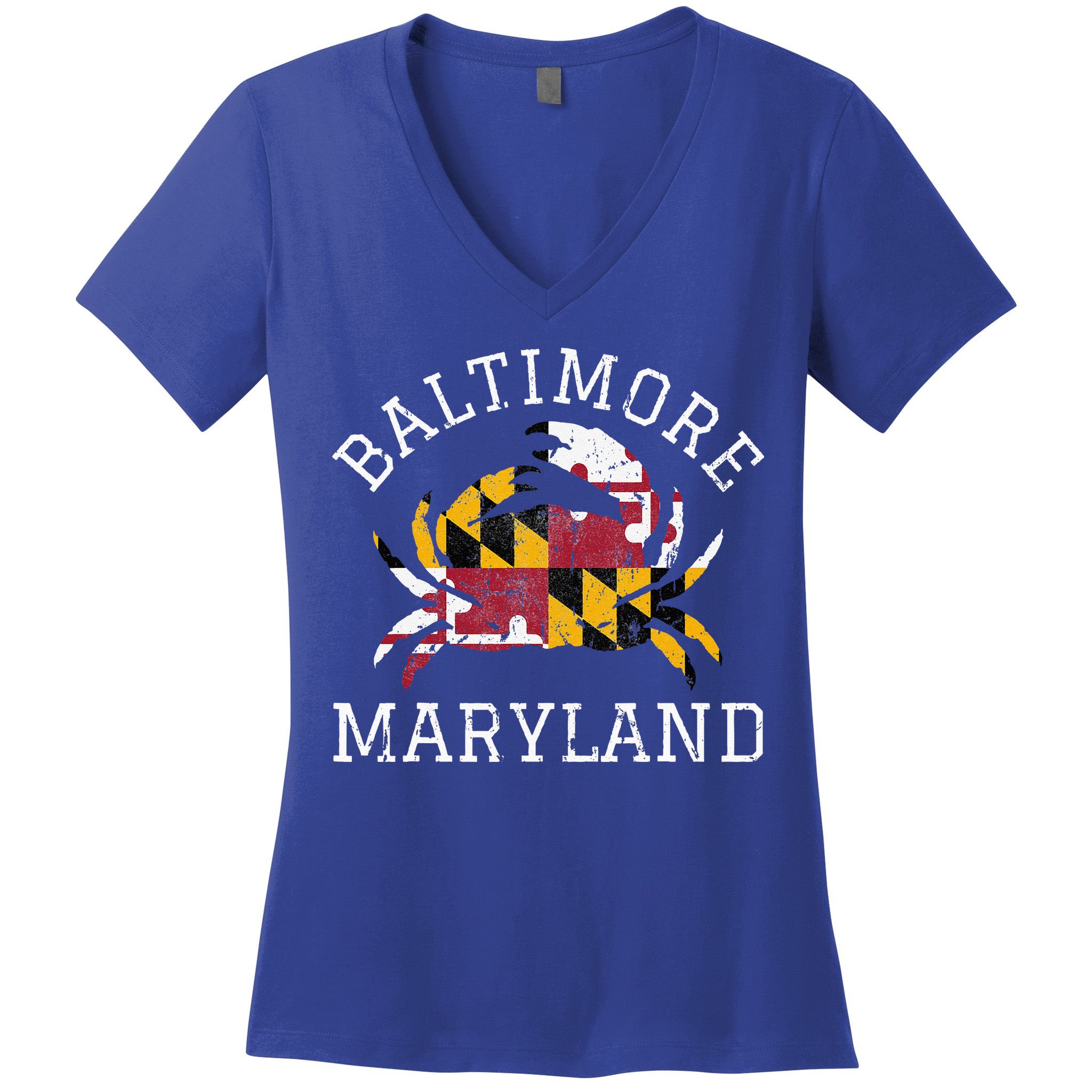 Baltimore Maryland Crab State Flag Home Travel Vintage Women's V-Neck T-Shirt