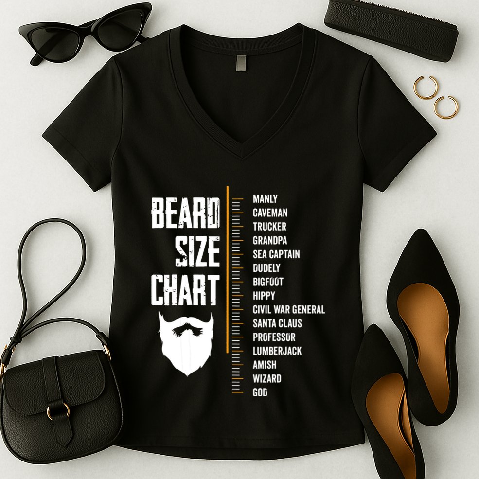 Beard Measurement Chart Beard Length Funny Growth Chart Women's V-Neck T-Shirt