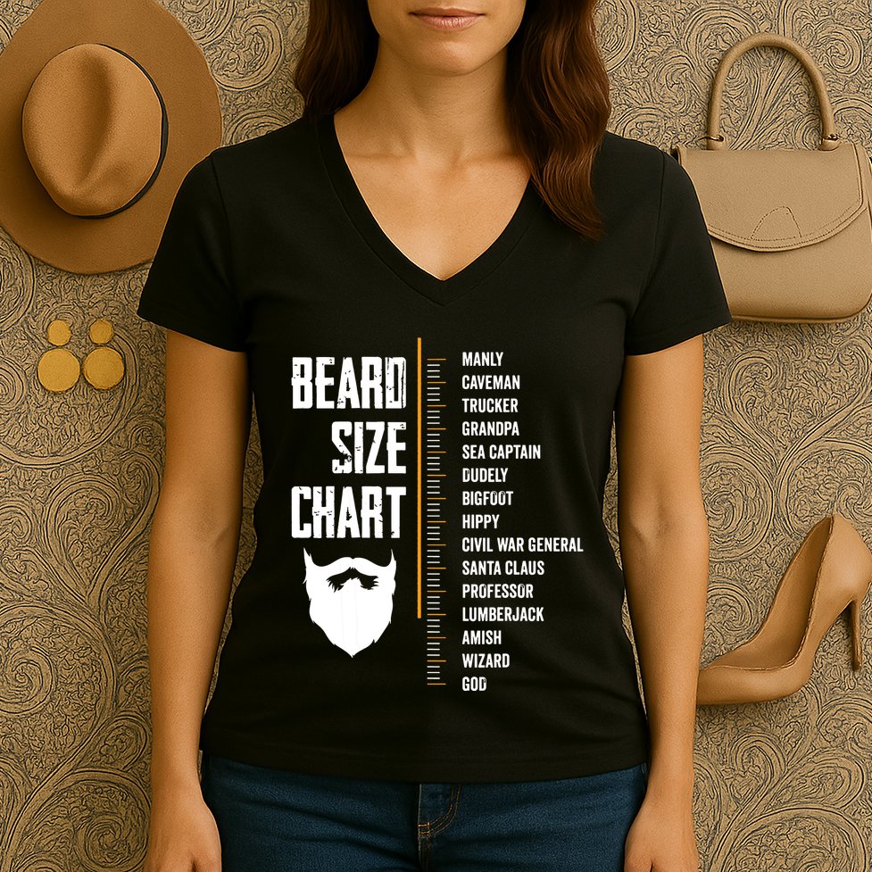 Beard Measurement Chart Beard Length Funny Growth Chart Women's V-Neck T-Shirt