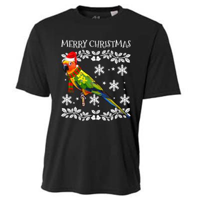 Bird Merry Christmas Ornament Sun Conure Ugly Xmas Cooling Performance Crew T-Shirt