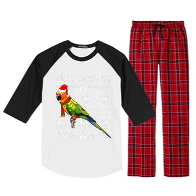 Bird Merry Christmas Ornament Sun Conure Ugly Xmas Raglan Sleeve Pajama Set