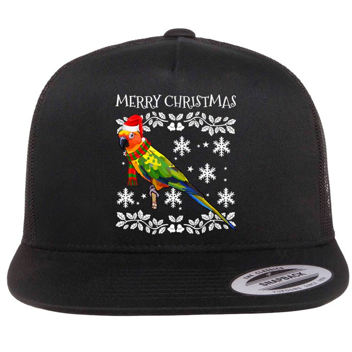 Bird Merry Christmas Ornament Sun Conure Ugly Xmas Flat Bill Trucker Hat