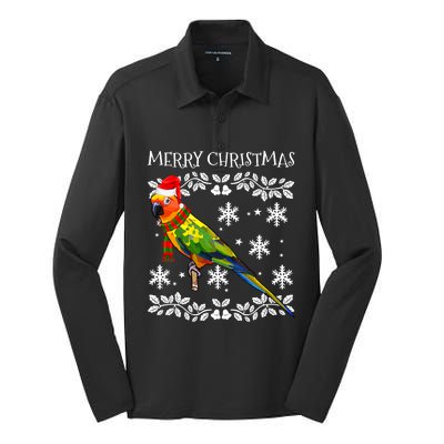 Bird Merry Christmas Ornament Sun Conure Ugly Xmas Silk Touch Performance Long Sleeve Polo