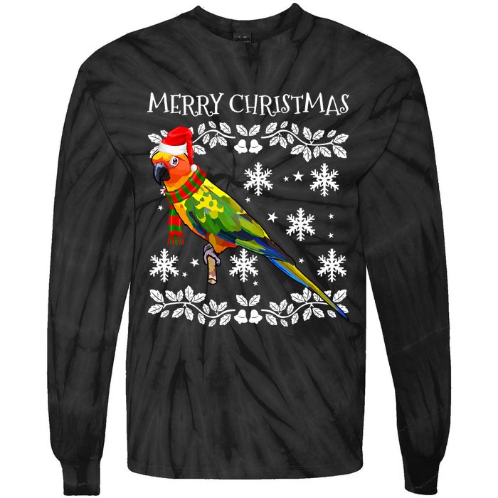 Bird Merry Christmas Ornament Sun Conure Ugly Xmas Tie-Dye Long Sleeve Shirt