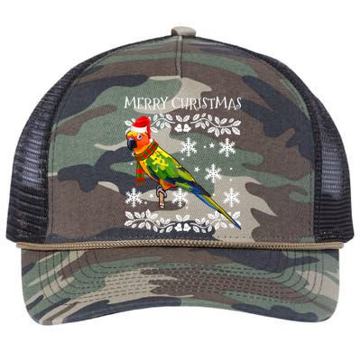 Bird Merry Christmas Ornament Sun Conure Ugly Xmas Retro Rope Trucker Hat Cap