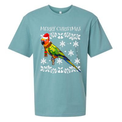 Bird Merry Christmas Ornament Sun Conure Ugly Xmas Sueded Cloud Jersey T-Shirt