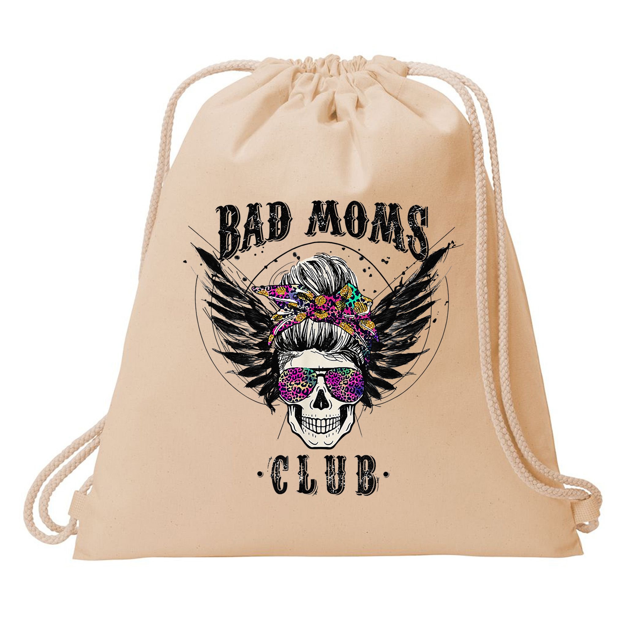 Bad Moms Club Leopard Skull Mom Funny Mom Mother's Day Drawstring Bag