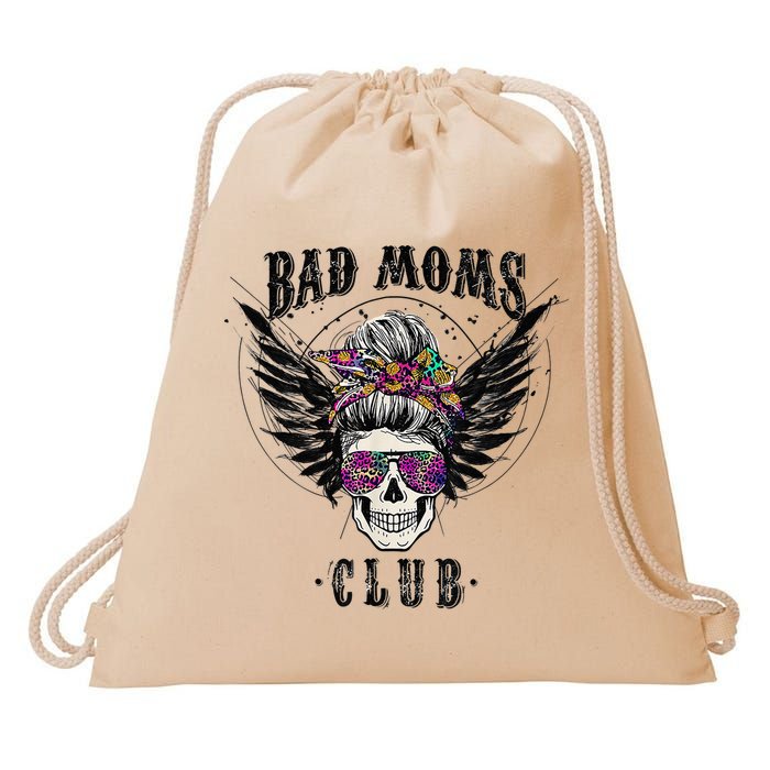 Bad Moms Club Leopard Skull Mom Funny Mom Mother's Day Drawstring Bag