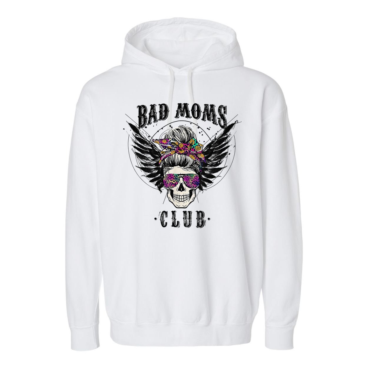 Bad Moms Club Leopard Skull Mom Funny Mom Mother's Day Garment-Dyed Fleece Hoodie