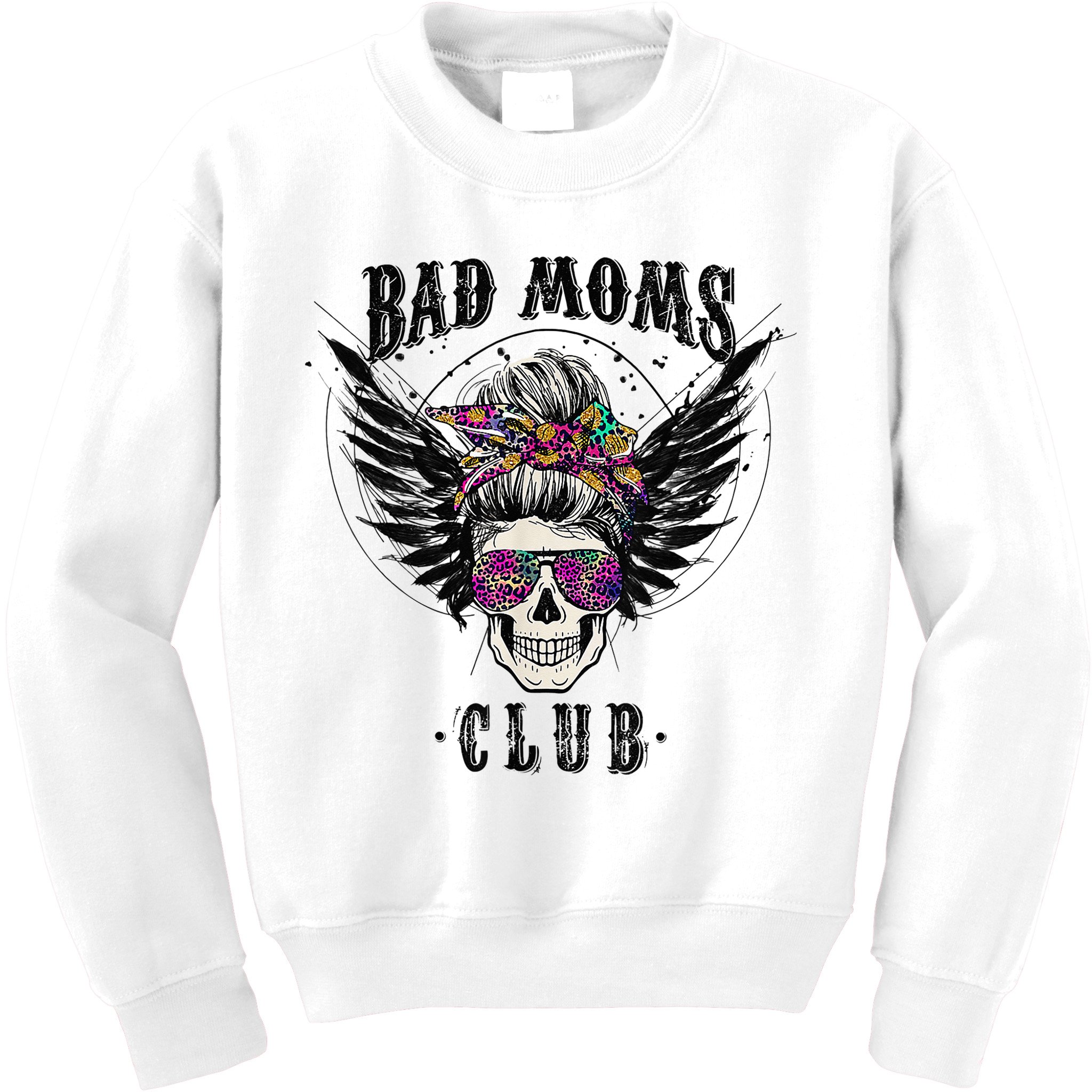 Bad Moms Club Leopard Skull Mom Funny Mom Mother's Day Kids Sweatshirt