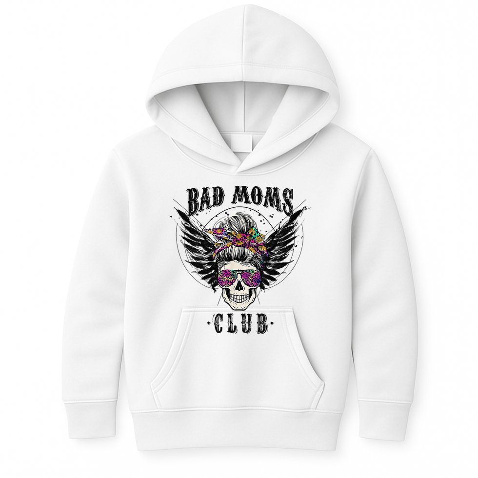Bad Moms Club Leopard Skull Mom Funny Mom Mother's Day Kids Hoodie