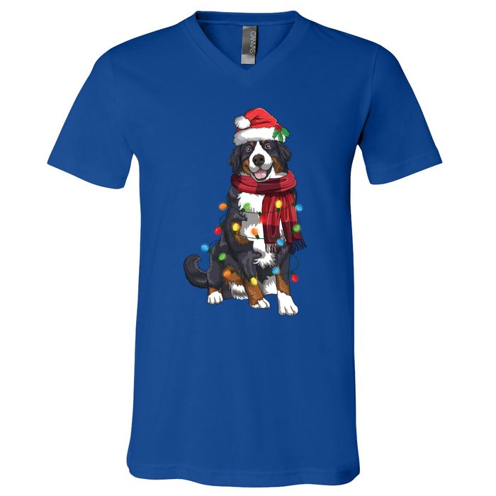 Bernese Mountain Christmas Light Funny Dog Lover Xmas Gift Funny Gift V-Neck T-Shirt