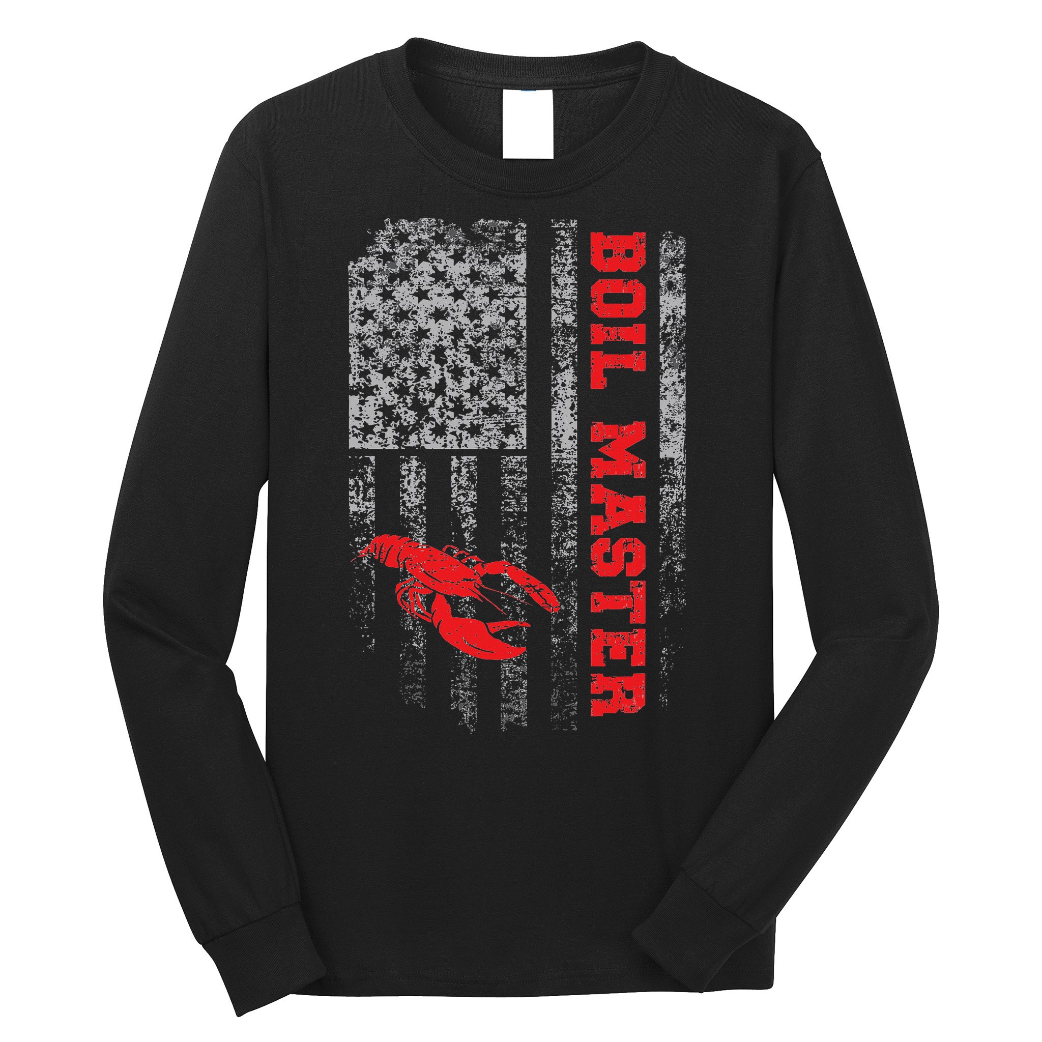 Boil Master Crawfish American Flag Crawdaddy Crayfish Long Sleeve Shirt