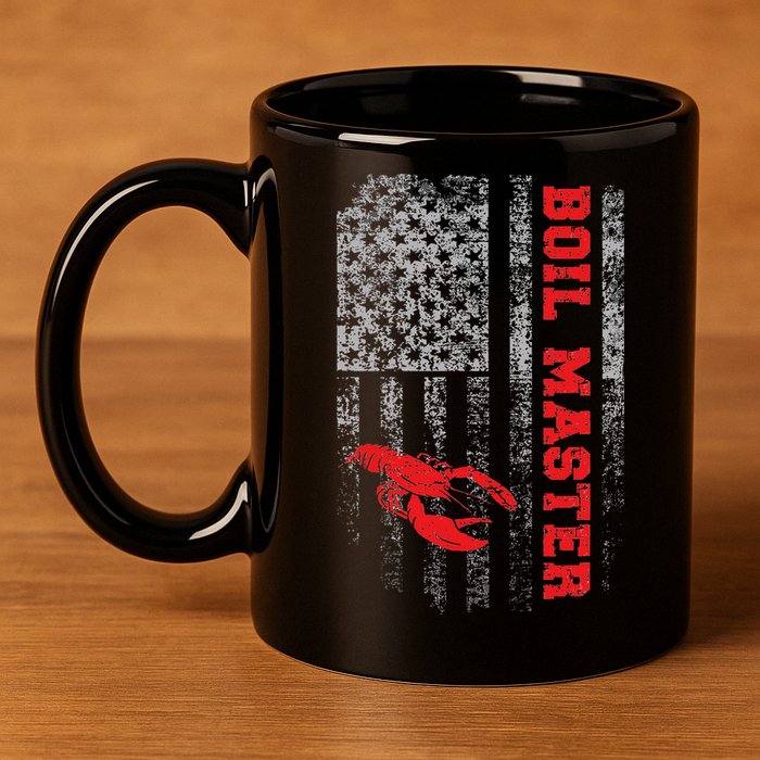 Boil Master Crawfish American Flag Crawdaddy Crayfish 11oz C Handle Ceramic Mug