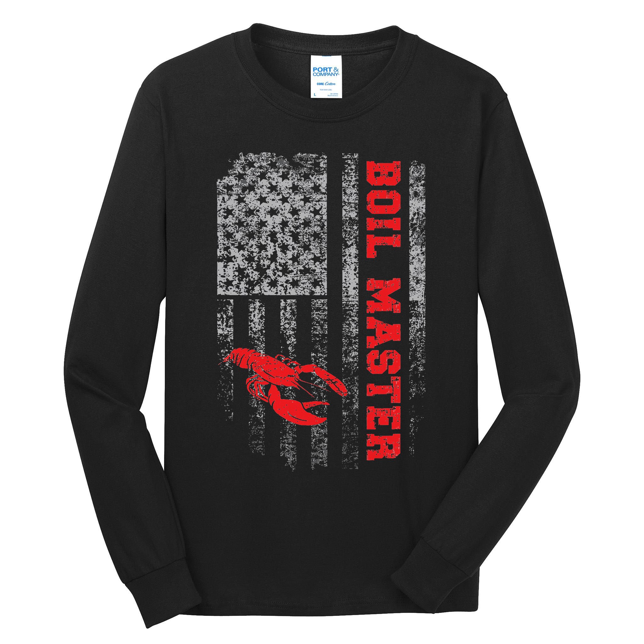 Boil Master Crawfish American Flag Crawdaddy Crayfish Tall Long Sleeve T-Shirt