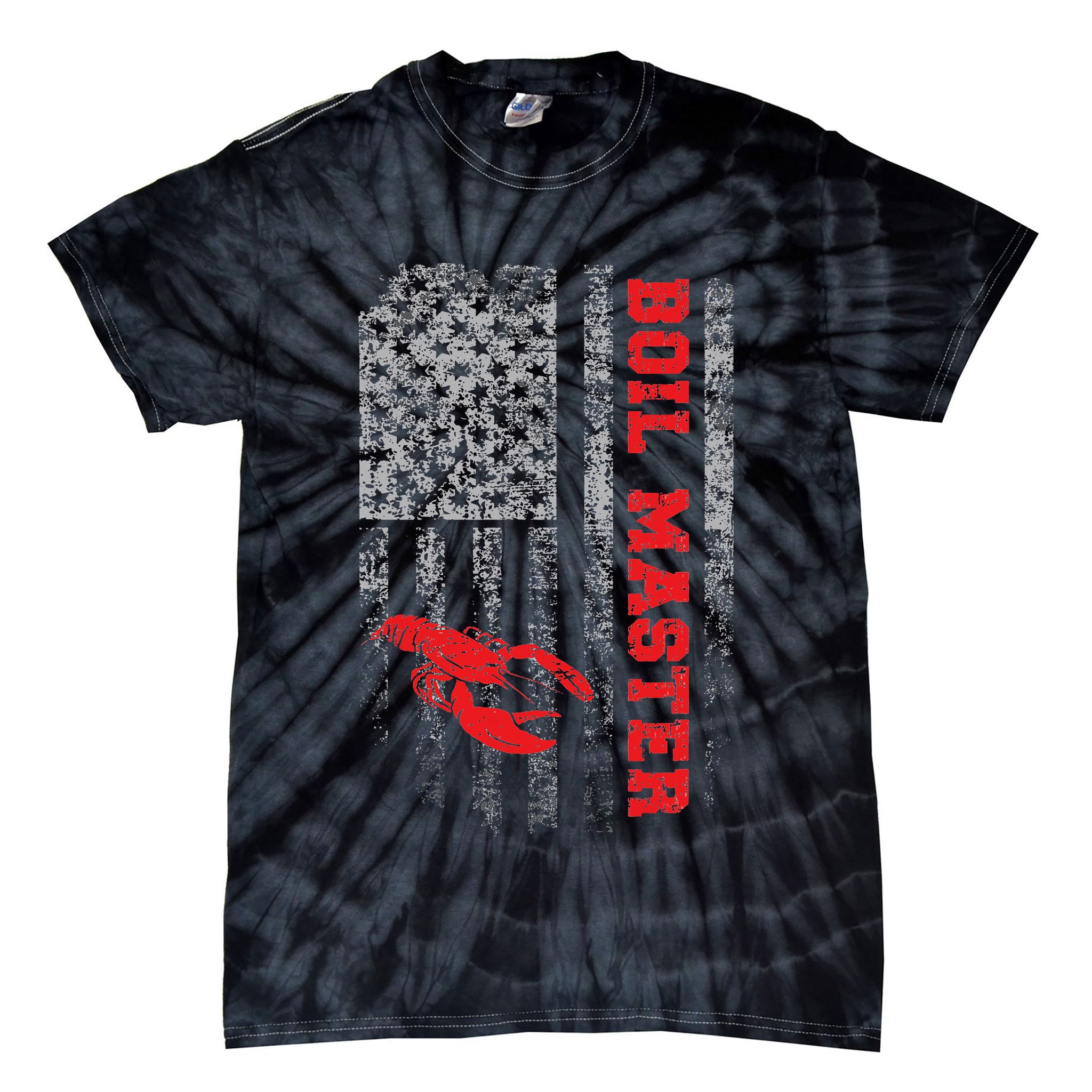 Boil Master Crawfish American Flag Crawdaddy Crayfish Tie-Dye T-Shirt