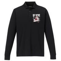 Be Mine Cat Valentine Cat Lover Gift Performance Long Sleeve Polo