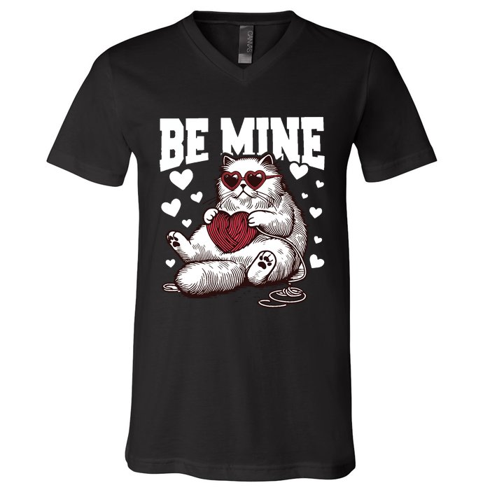 Be Mine Cat Valentine Cat Lover Gift V-Neck T-Shirt