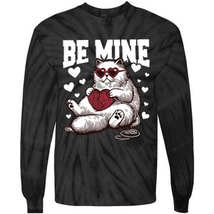 Be Mine Cat Valentine Cat Lover Gift Tie-Dye Long Sleeve Shirt