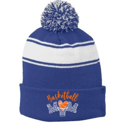 Basketball Mom Cute Novelty Distressed Stripe Pom Pom Beanie