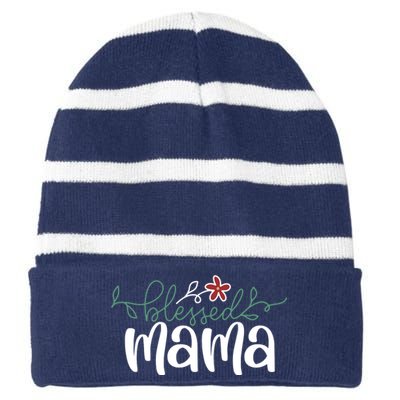 Blessed Mama Cute Gift For Mom Striped Beanie with Solid Band