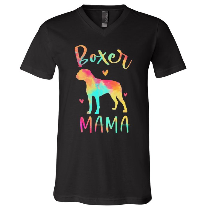 Boxer Mama Colorful Boxer Gifts Dog Mom V-Neck T-Shirt