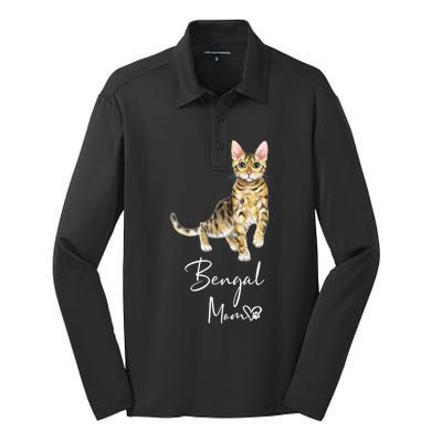 Bengal Mom Cute Cat Mother Kitten Gift Silk Touch Performance Long Sleeve Polo