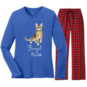 Bengal Mom Cute Cat Mother Kitten Gift Women's Long Sleeve Flannel Pajama Set 