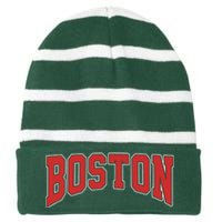 Boston Massachusetts Classic Curve Striped Beanie with Solid Band