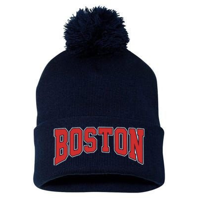 Boston Massachusetts Classic Curve Pom Pom 12in Knit Beanie