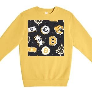 Bitcoin Money Currency Pixel Premium Crewneck Sweatshirt