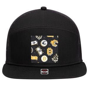 Bitcoin Money Currency Pixel 7 Panel Mesh Trucker Snapback Hat