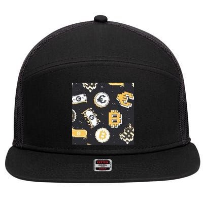 Bitcoin Money Currency Pixel 7 Panel Mesh Trucker Snapback Hat